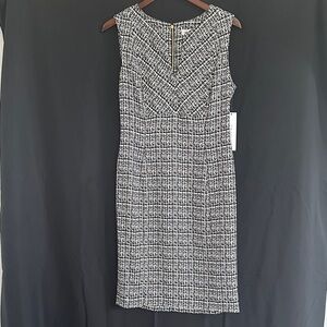 Calvin Klein Black and White Tweed Midi Dress